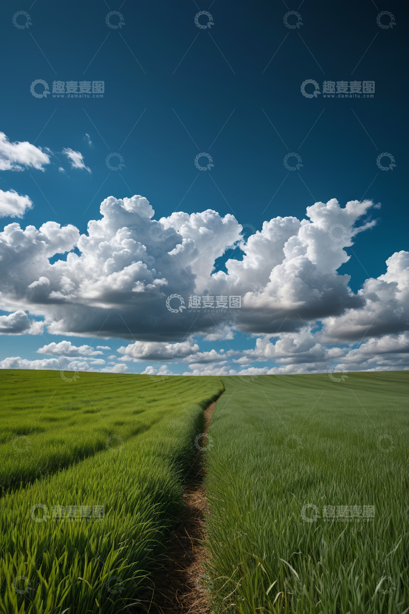 高清大图下载【趣麦麦图】绿色田野与蓝天白云风景