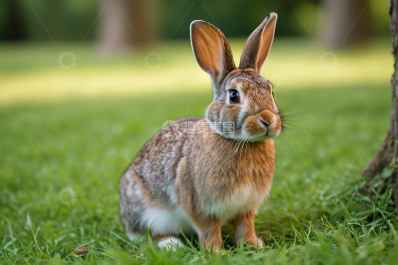 高清大图下载【趣麦麦图】草地上的站立兔子