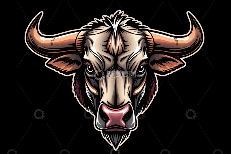 高清大图下载【趣麦麦图】牛头动物插画素材