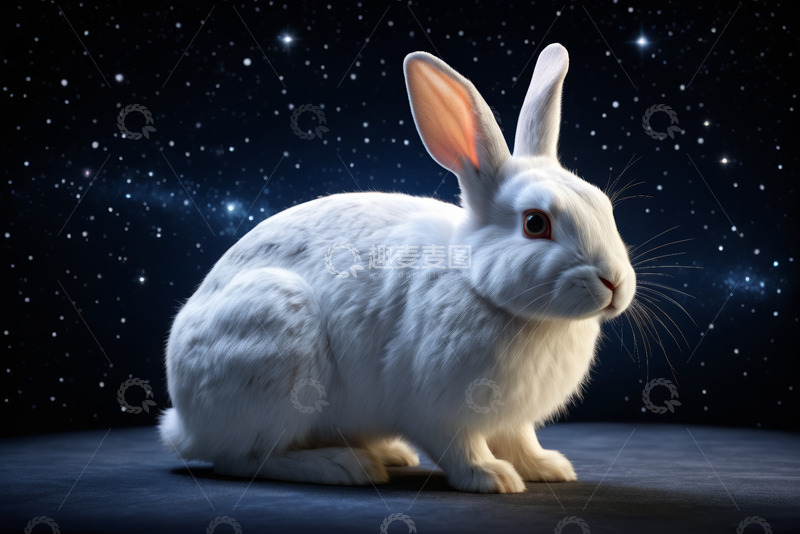 高清大图下载【趣麦麦图】星空背景下的白兔特写