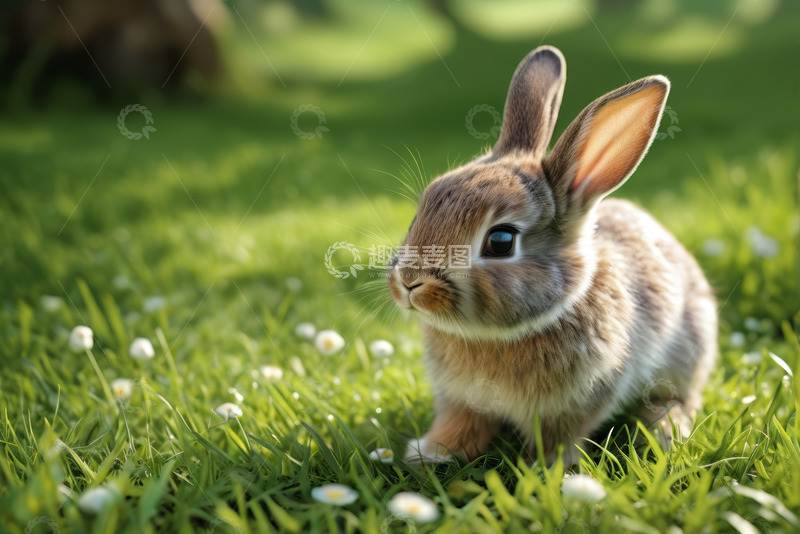 高清大图下载【趣麦麦图】草地上的可爱小兔子