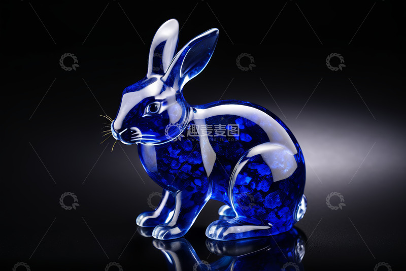 高清大图下载【趣麦麦图】蓝色水晶兔子摆件特写