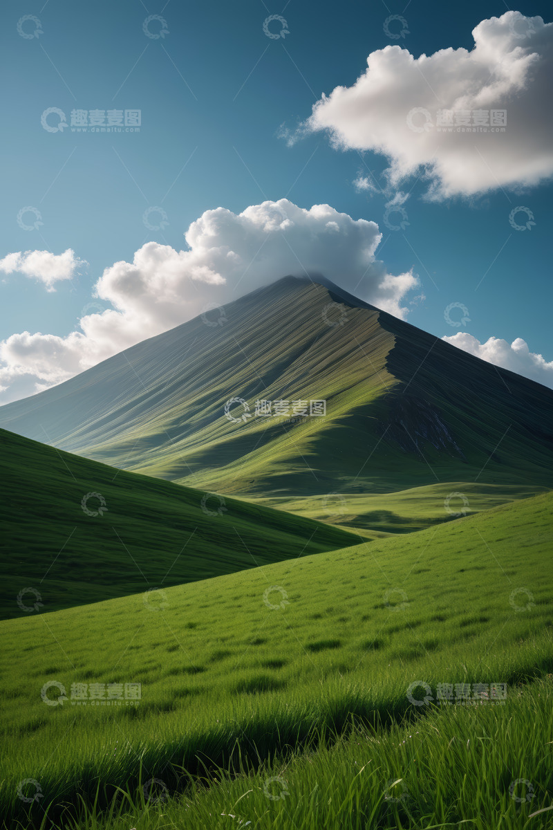高清大图下载【趣麦麦图】绿色山丘与蓝天白云风景