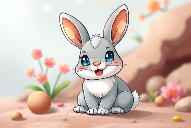高清大图下载【趣麦麦图】可爱卡通兔子与复活节彩蛋
