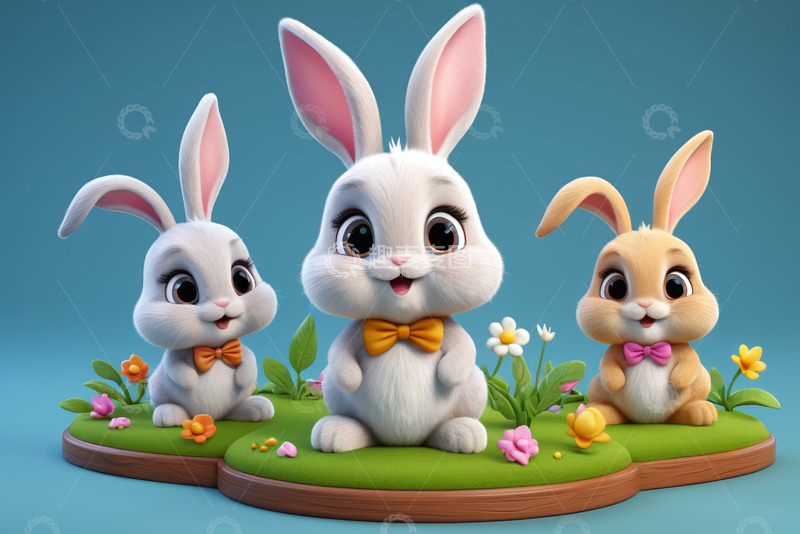 高清大图下载【趣麦麦图】三只可爱卡通兔子形象素材