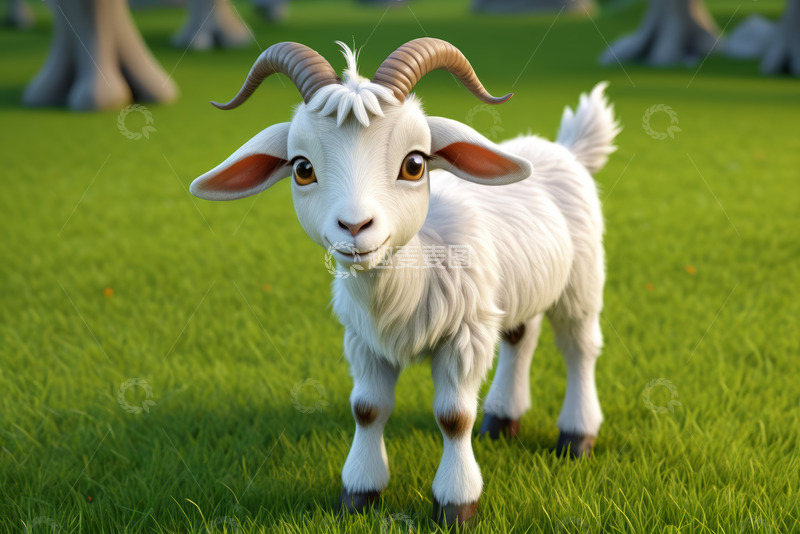 高清大图下载【趣麦麦图】草地上的卡通山羊形象