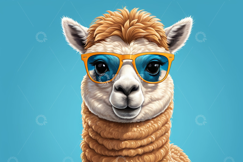 高清大图下载【趣麦麦图】戴墨镜的羊驼特写