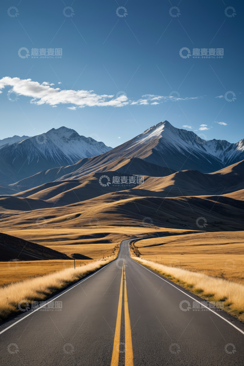 高清大图下载【趣麦麦图】旷野公路与远处雪山风景