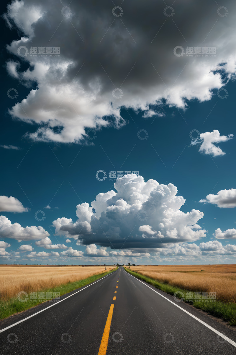 高清大图下载【趣麦麦图】旷野公路与蓝天白云风景