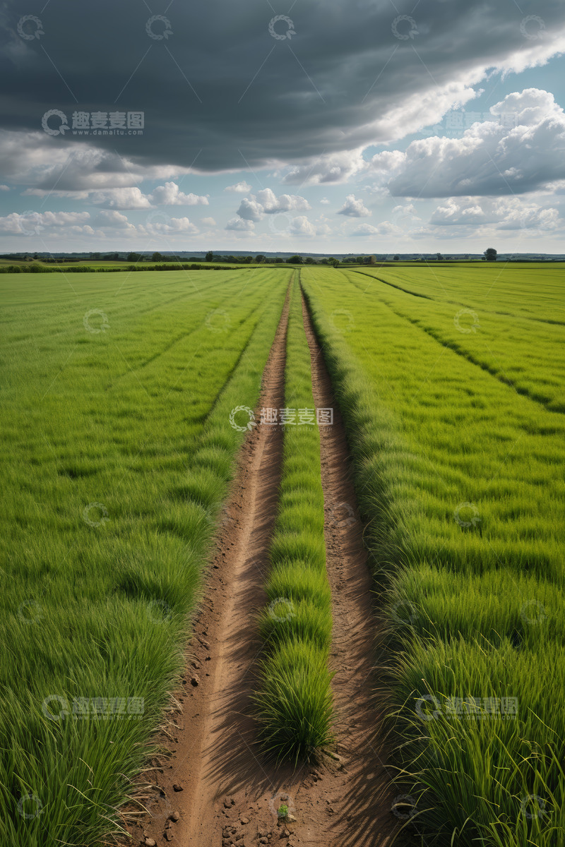 高清大图下载【趣麦麦图】田野间的泥土小路与绿色农田