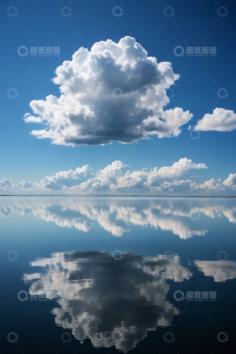 高清大图下载【趣麦麦图】蓝天白云在平静水面的倒影