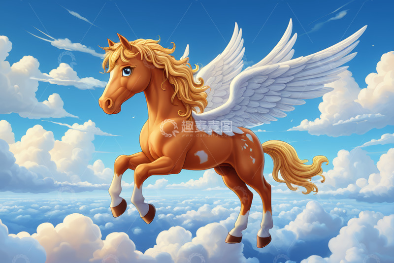 高清大图下载【趣麦麦图】飞翔的金色带翼天马