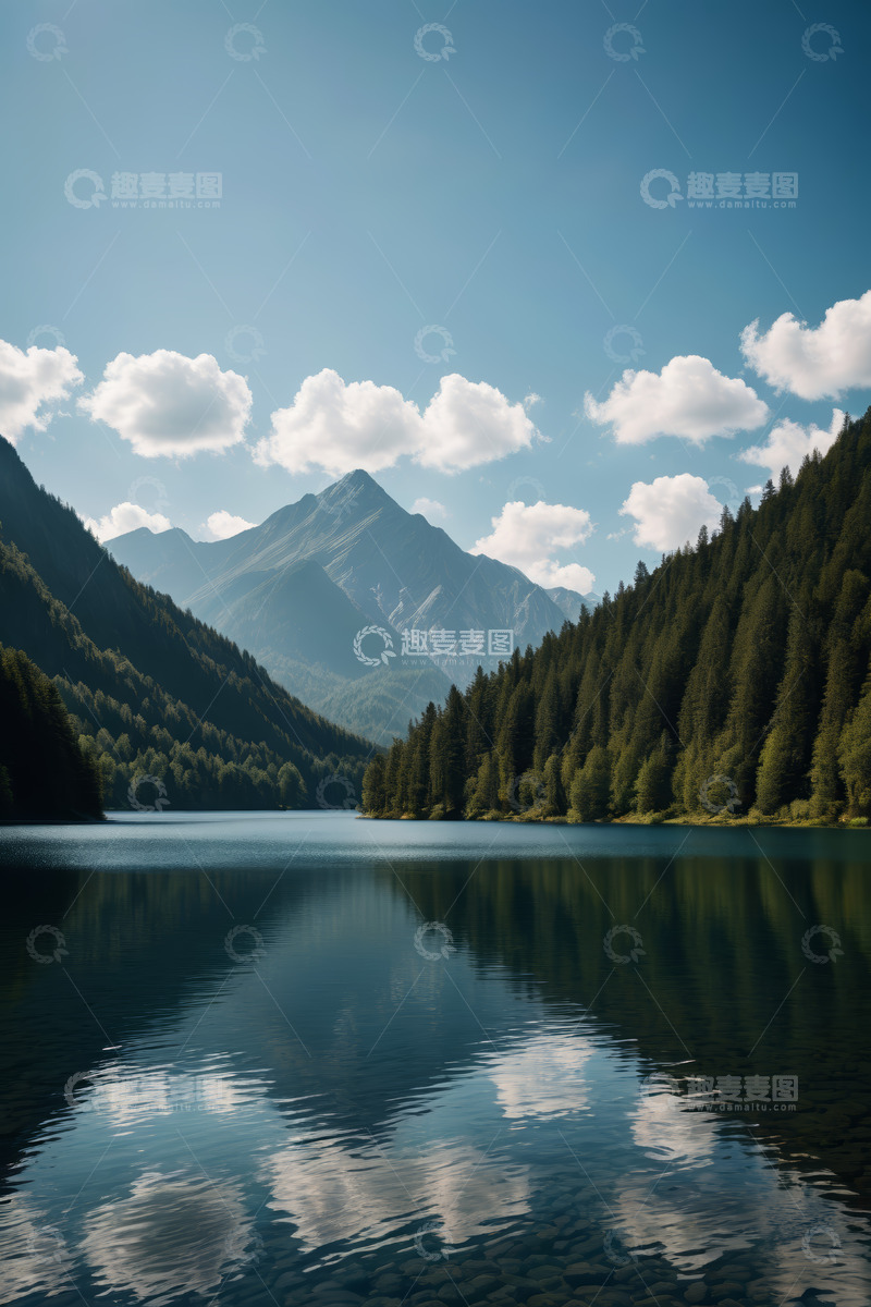 高清大图下载【趣麦麦图】山林间静谧湖泊自然风光
