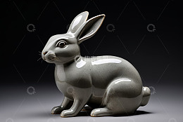 陶瓷兔子摆件特写