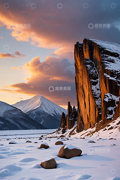 雪山峭壁雪景自然风光