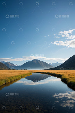 山间河流自然风光全景