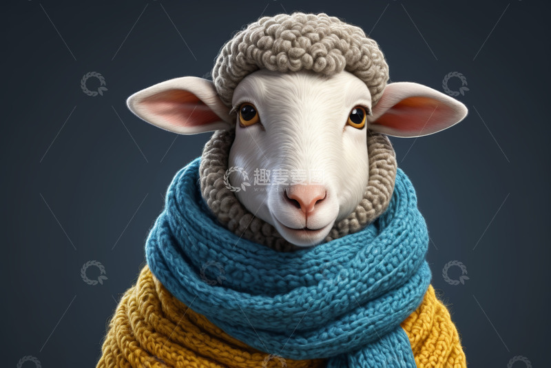 高清大图下载【趣麦麦图】戴围巾毛衣的卡通绵羊形象