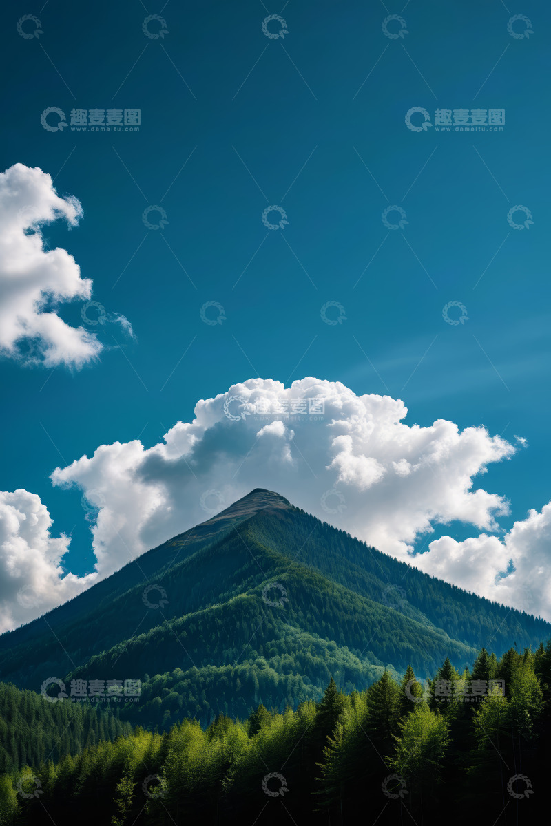 高清大图下载【趣麦麦图】蓝天白云下的山林景观