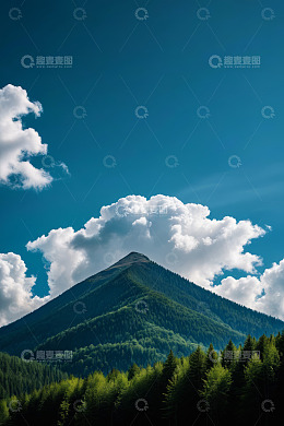 蓝天白云下的山林景观