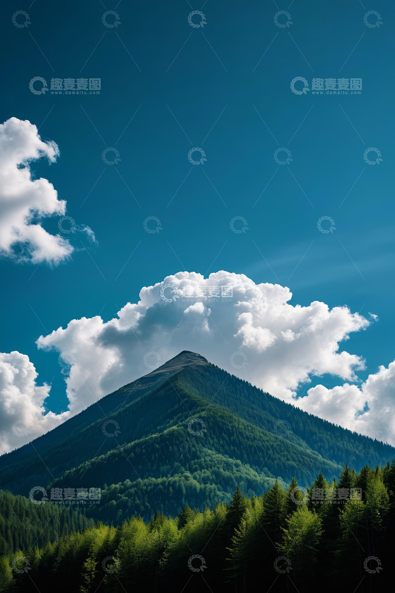 蓝天白云下的山林景观