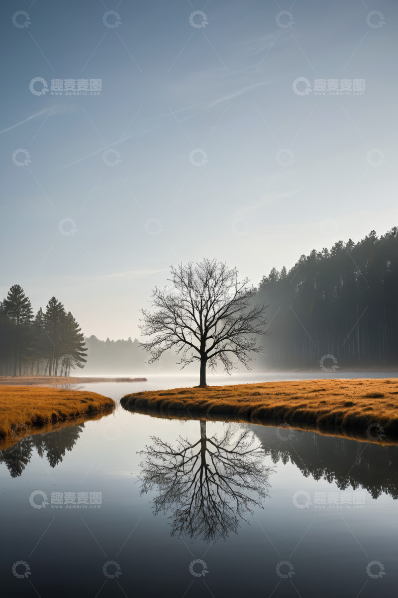 高清大图下载【趣麦麦图】湖畔孤树自然风光