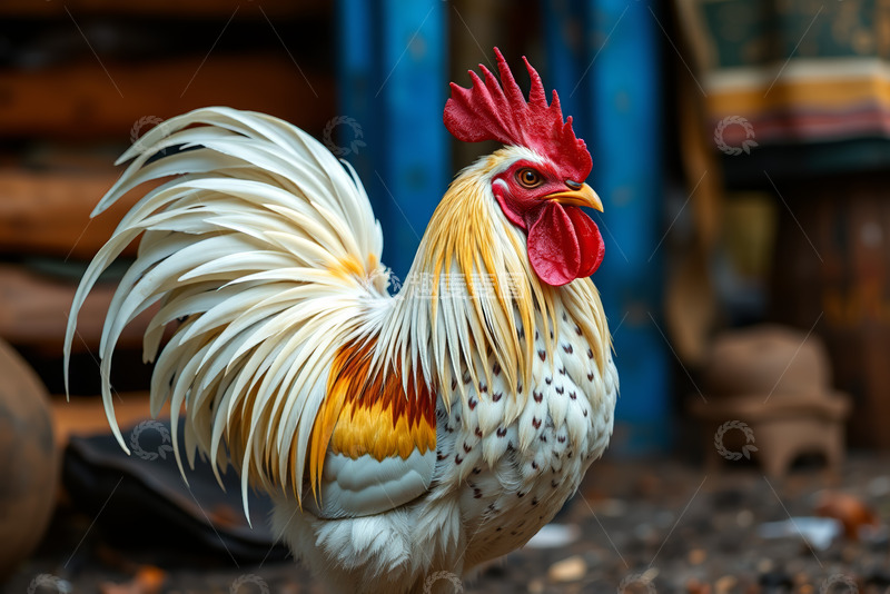 高清大图下载【趣麦麦图】多彩羽毛公鸡特写