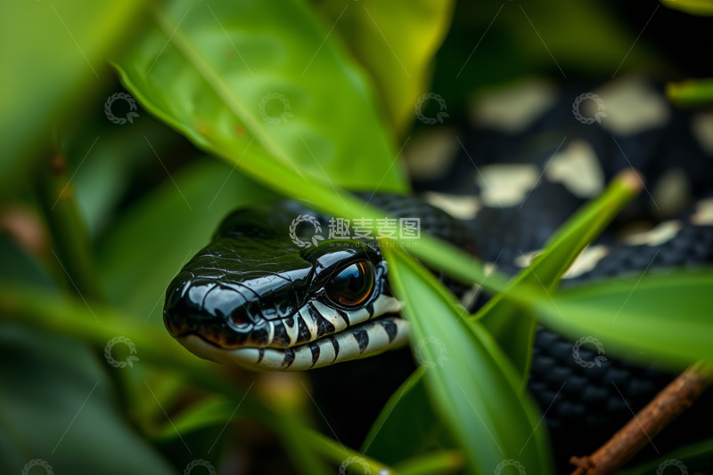 高清大图下载【趣麦麦图】绿叶丛中蛇的特写