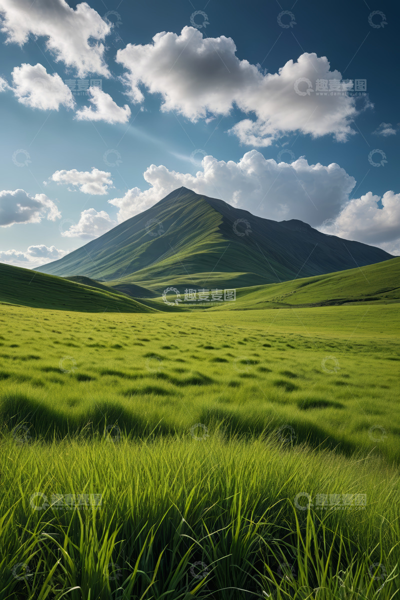 高清大图下载【趣麦麦图】草原山丘蓝天白云自然风光