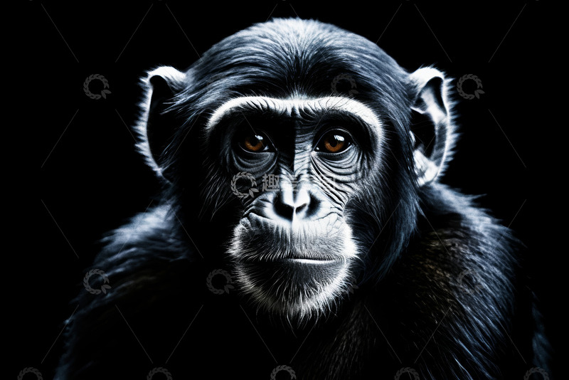 高清大图下载【趣麦麦图】黑背景下的黑猩猩特写