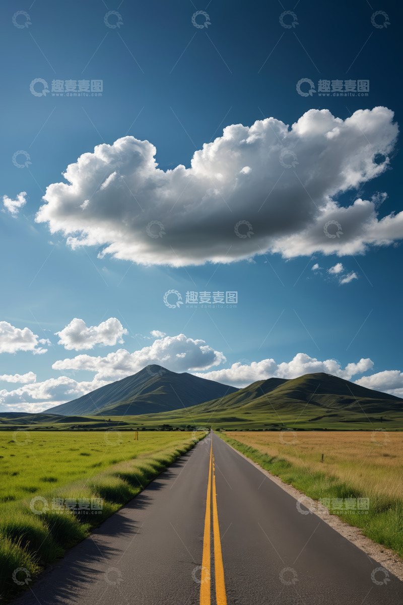 高清大图下载【趣麦麦图】草原中延伸向远方的公路