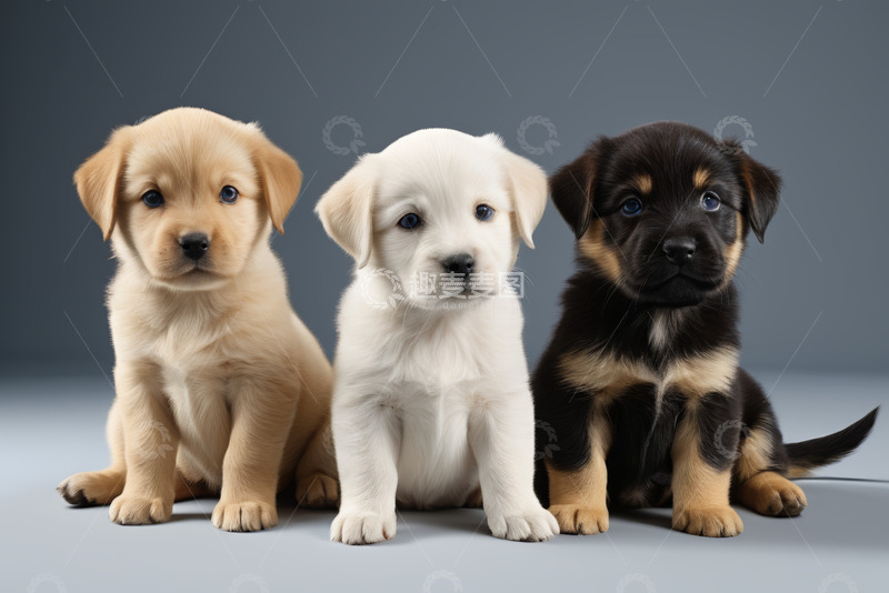 高清大图下载【趣麦麦图】三只可爱幼犬并排坐
