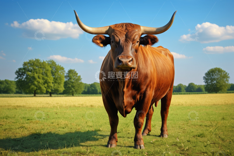 高清大图下载【趣麦麦图】草原上的长角牛