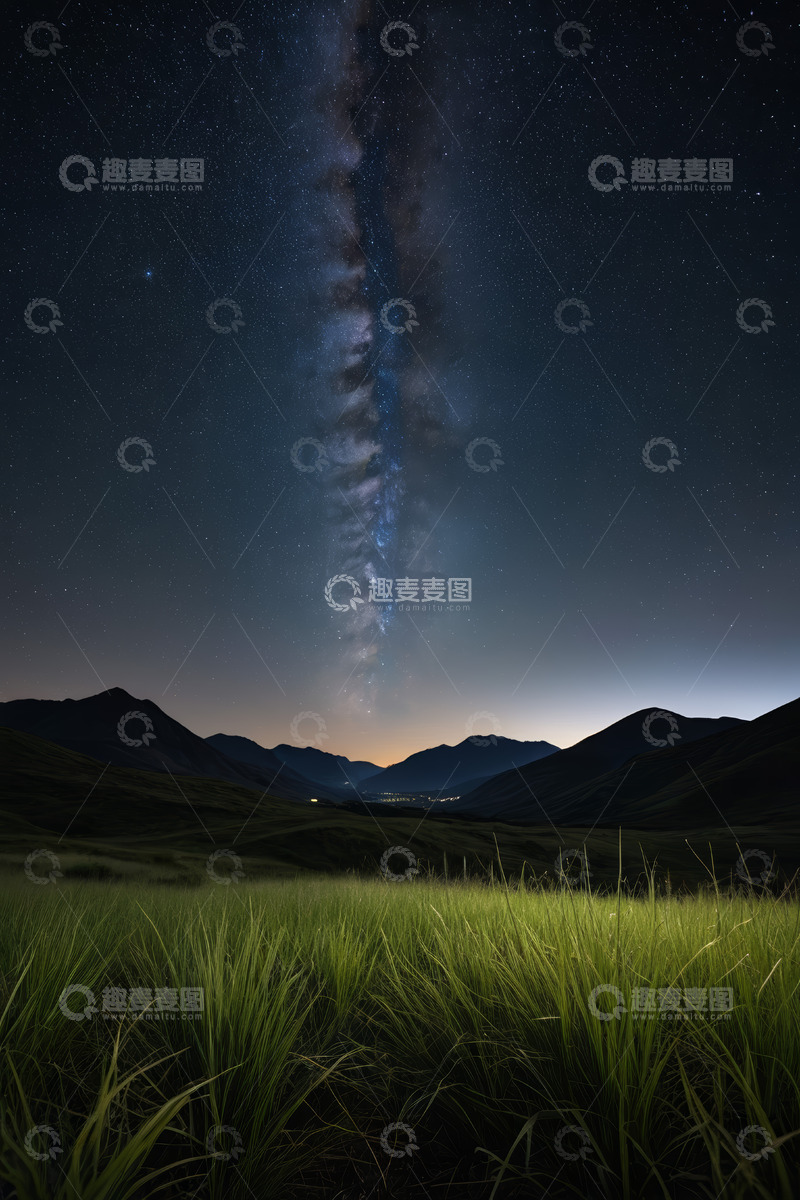 高清大图下载【趣麦麦图】山间草地星空全景