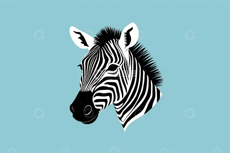 高清大图下载【趣麦麦图】蓝色背景斑马头部图案