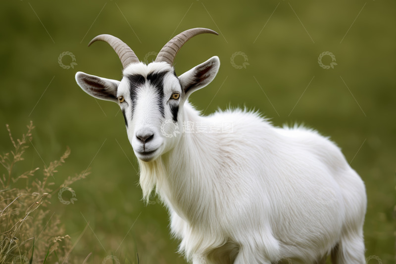 高清大图下载【趣麦麦图】特写白山羊站在草地