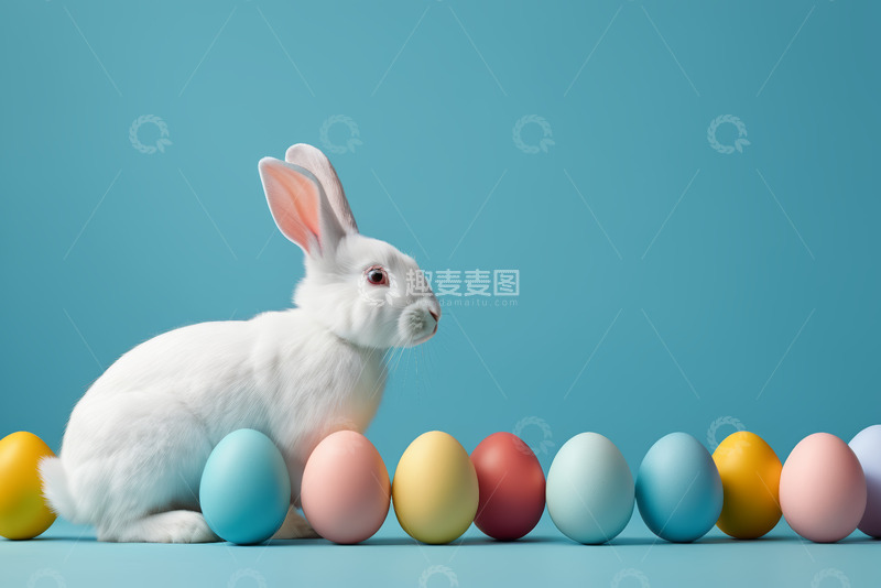 高清大图下载【趣麦麦图】白兔与彩色复活节彩蛋画面