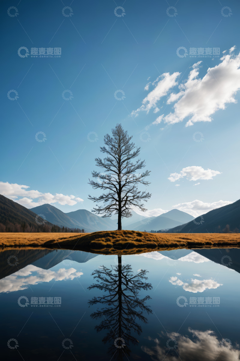 高清大图下载【趣麦麦图】旷野中孤树与山水自然景观