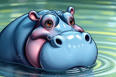 水中卡通河马形象