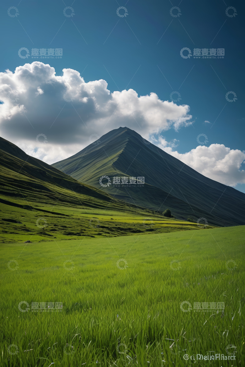 高清大图下载【趣麦麦图】草原青山蓝天白云风景