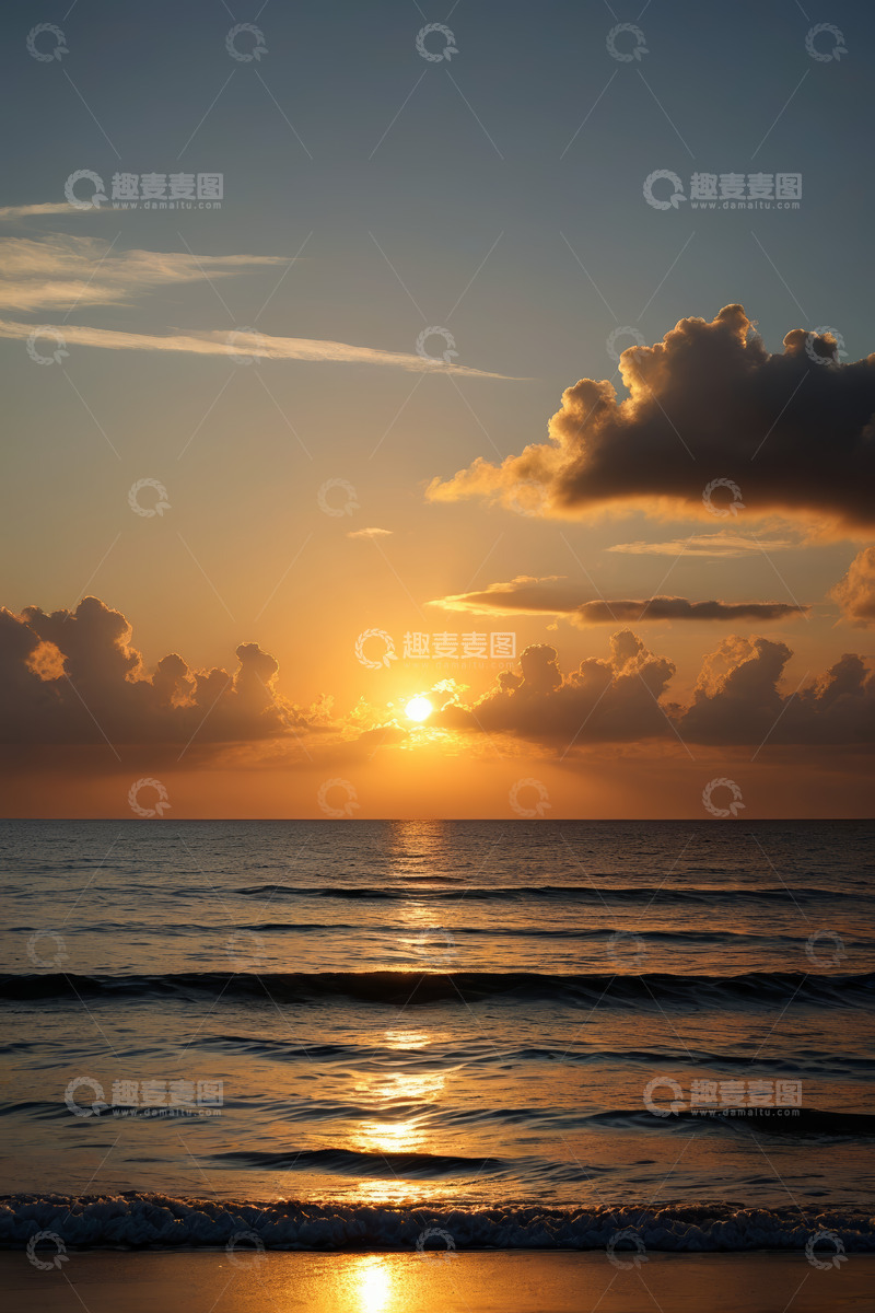 高清大图下载【趣麦麦图】海滩海洋上的落日景象