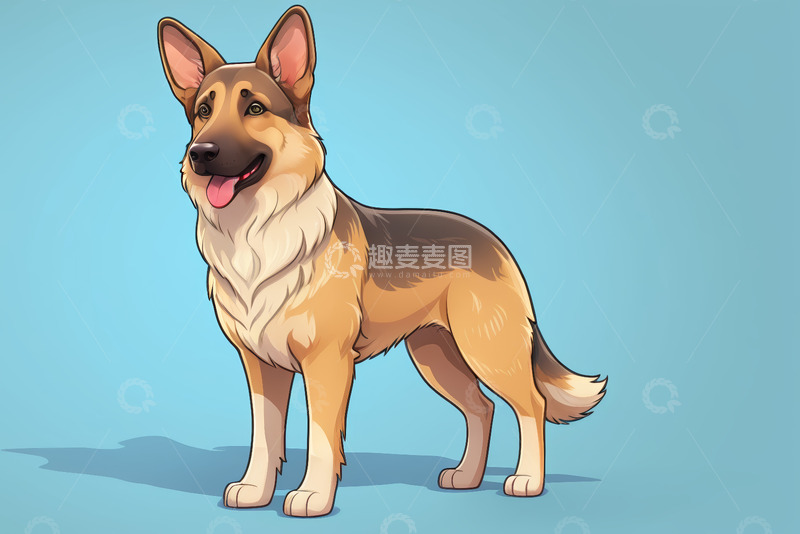 高清大图下载【趣麦麦图】站立的德国牧羊犬插画