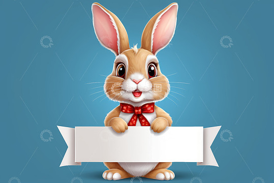 持空白横幅的卡通兔子