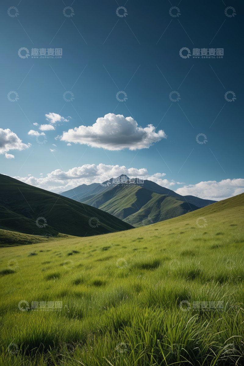 高清大图下载【趣麦麦图】户外草原山丘与蓝天白云景色