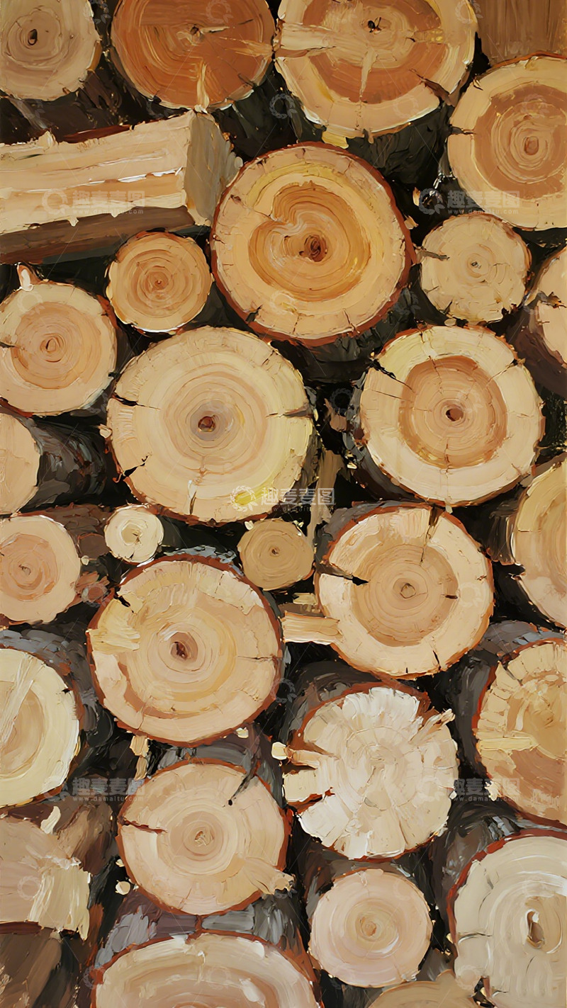 高清大图下载【趣麦麦图】油画木材堆叠纹理艺术