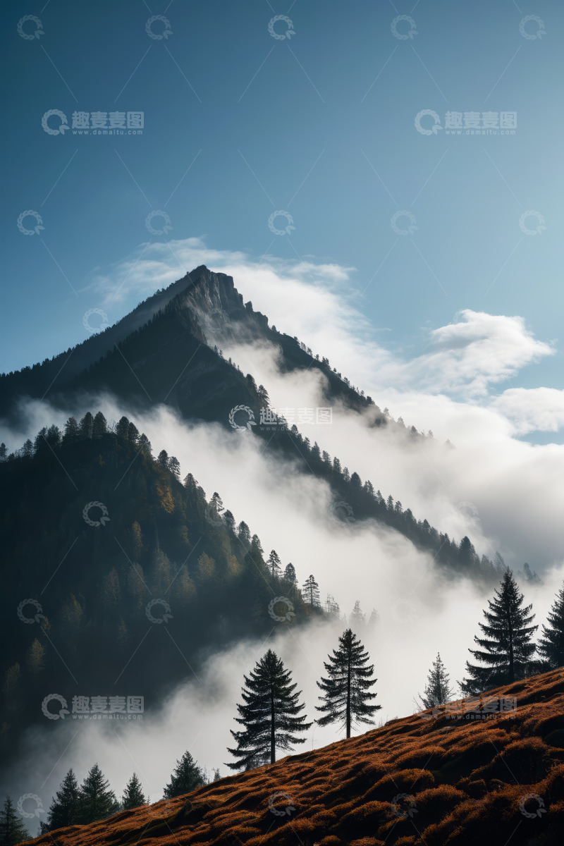 高清大图下载【趣麦麦图】云雾缭绕的山林景观