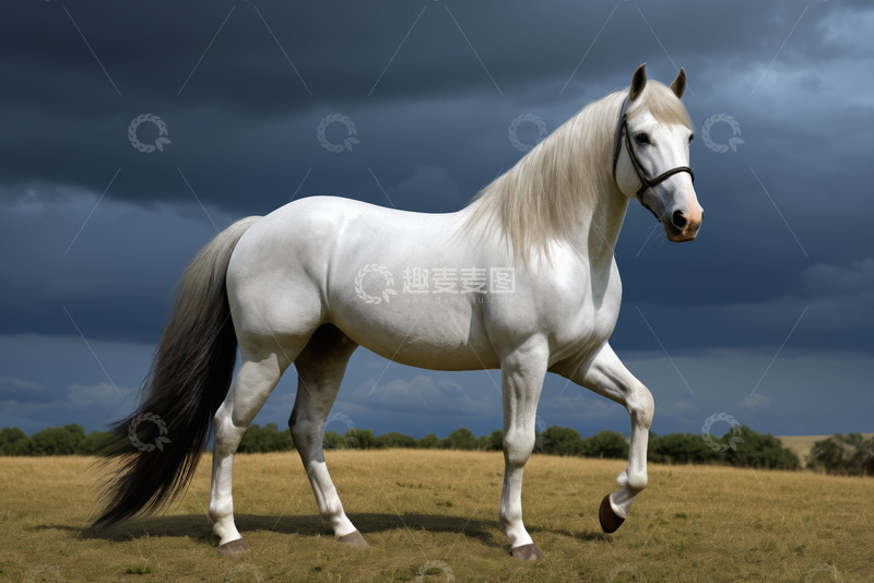 高清大图下载【趣麦麦图】草原上行走的白色骏马