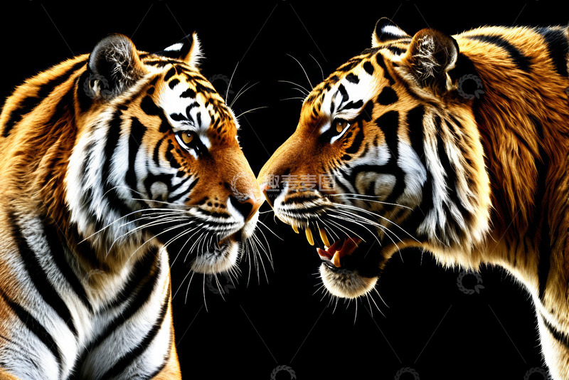 高清大图下载【趣麦麦图】两只对峙的老虎