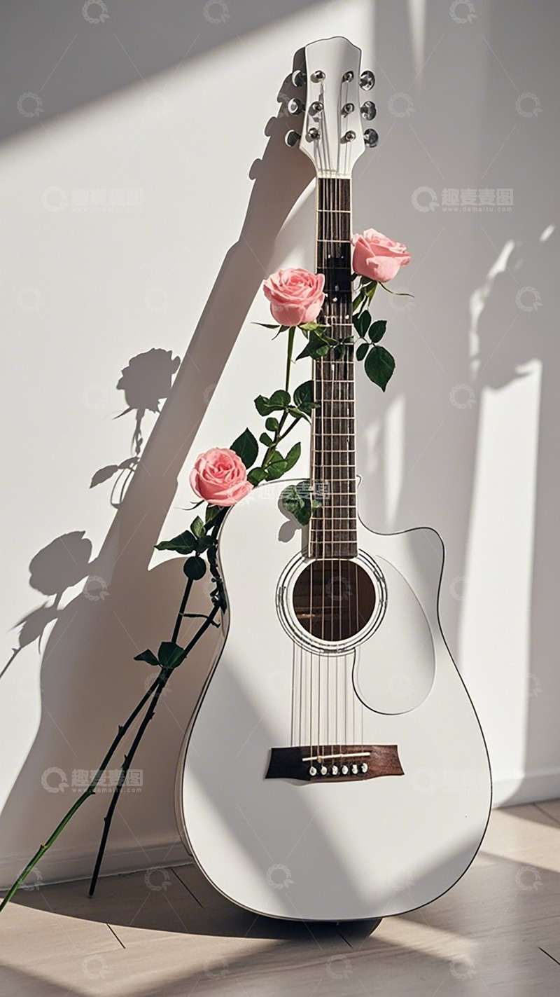 高清大图下载【趣麦麦图】吉他与玫瑰艺术照