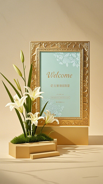 金色迎宾牌百合花装饰