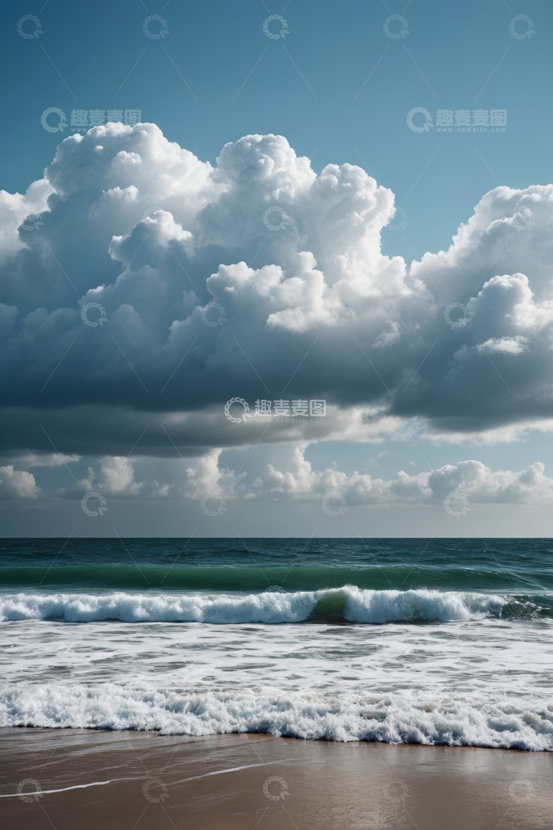 高清大图下载【趣麦麦图】海滩海浪与天空云朵景观